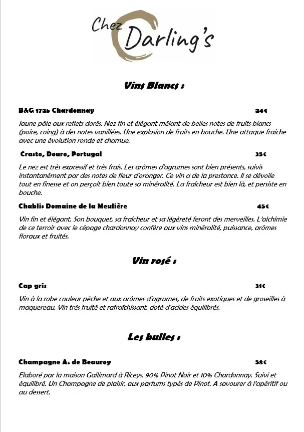 Menu_Chez Darling's_Florenville_image_1