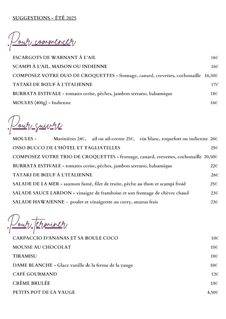 Menu_Hotel de la Poste GEDINNE_Gedinne_image_1