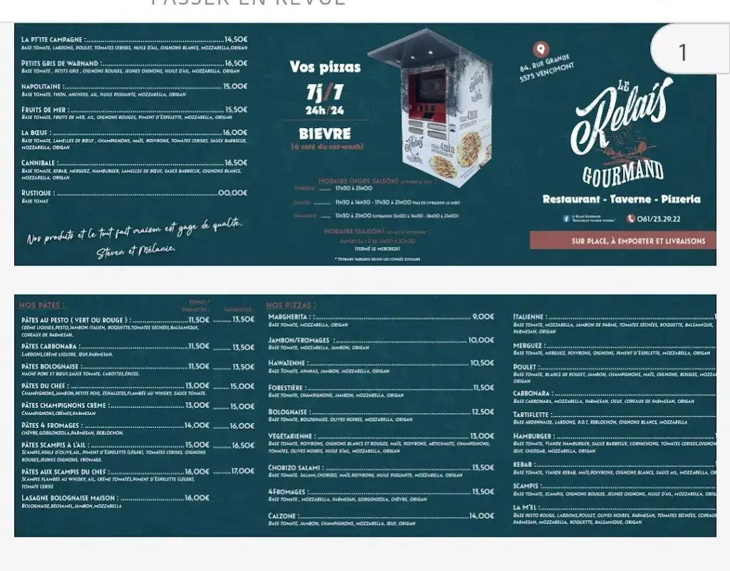 Menu_Le Relais des 3 Frères_Gedinne_image_1