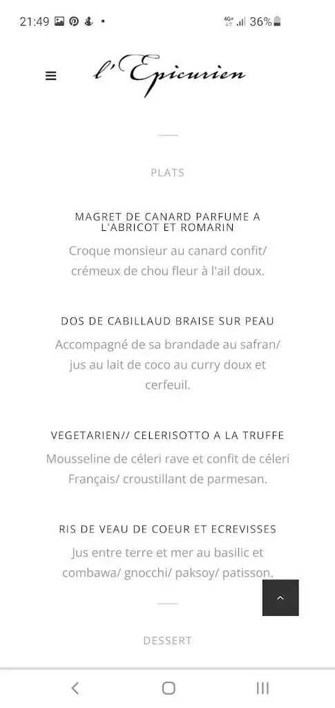 Menu_Restaurant l'Epicurien_Herve_image_2