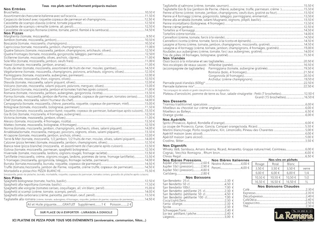 Menu_La ROMANA restaurant pizzeria & pâtes fraîches_Herstal_imagen_2