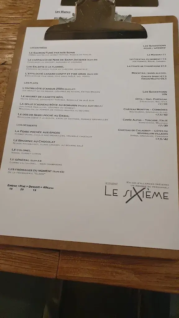 Menu_Le Sixième_Jodoigne_image_1