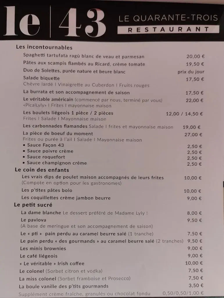 Menü_Le 43 - Restaurant_Juprelle_Bild_2