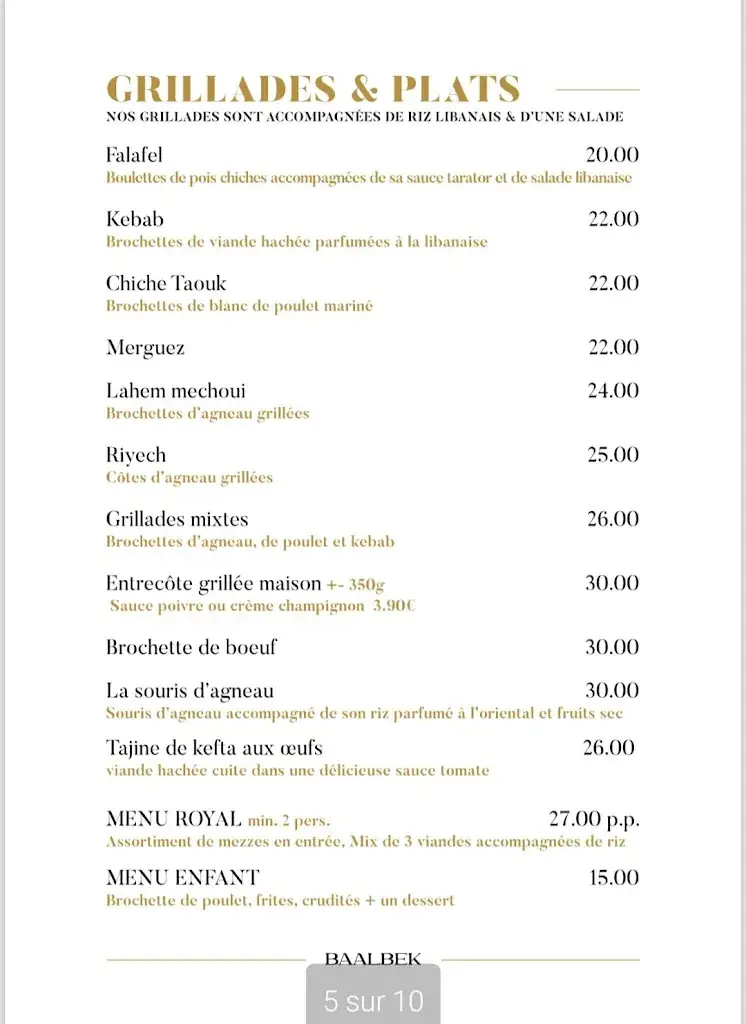 Menü_Baalbek restaurant (Luik)_Liège_Bild_1