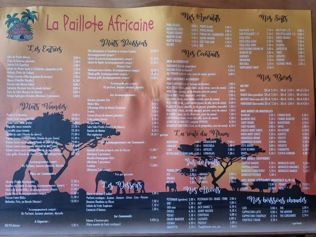 Menü_La Paillote Africaine_Huy_Bild_1