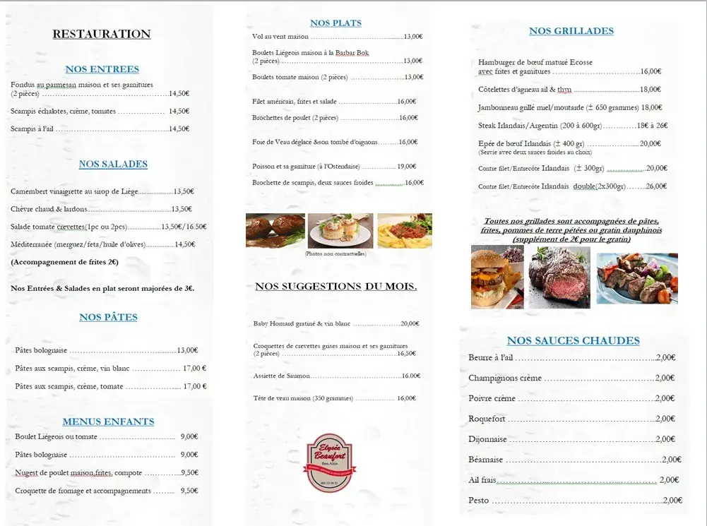 Menu_Taverne-Brasserie 'L'Elysee Beaufort'_Huy_image_1