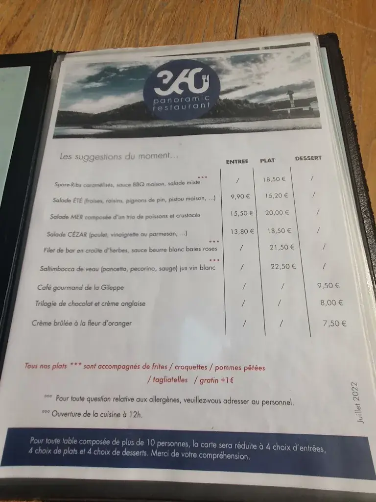 Menü_Restaurant Panoramique de La Gileppe_Jalhay_Bild_1