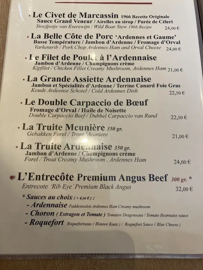 Menü_Chez Henri - Restaurant Ardennais_Roche-en-Ardenne_Bild_2