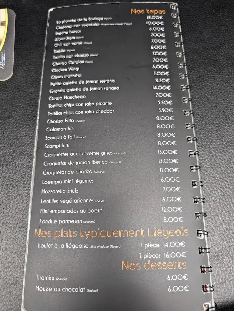 Menu_La Bodega_Liège_image_1