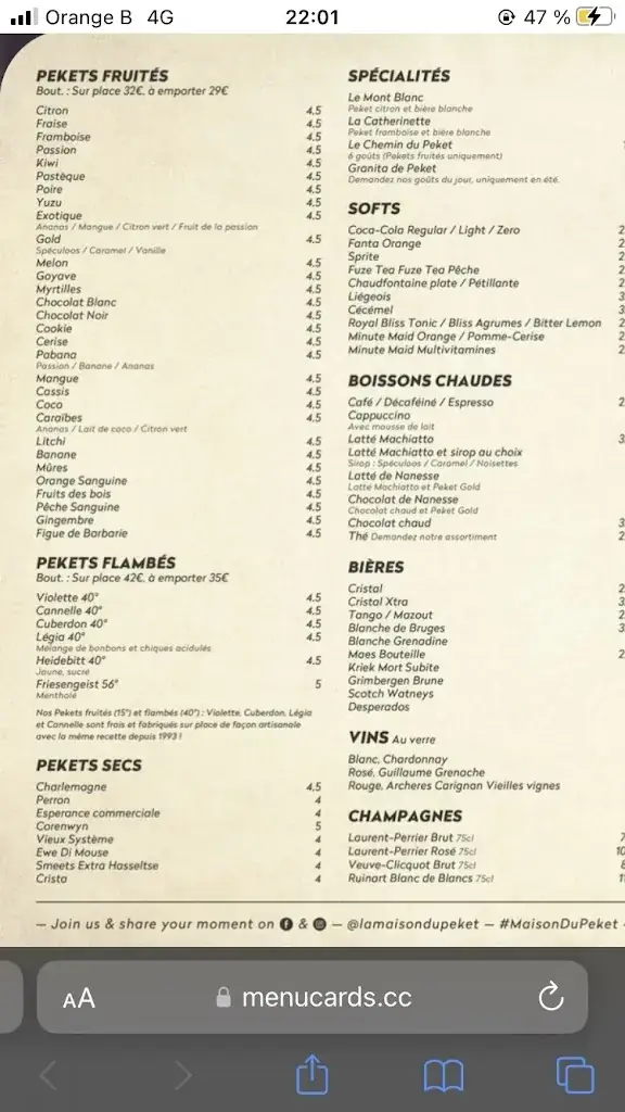 Menü_La Maison du Peket Bar - Amon Nanesse Restaurant - Appart Hotel_Liège_Bild_1