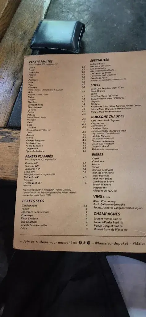 Menü_La Maison du Peket Bar - Amon Nanesse Restaurant - Appart Hotel_Liège_Bild_4
