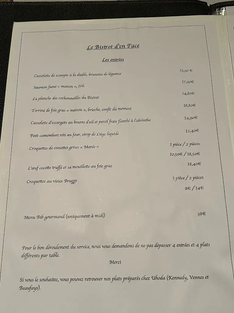 Menu_Le Bistrot d’En Face_Liège_imagen_2