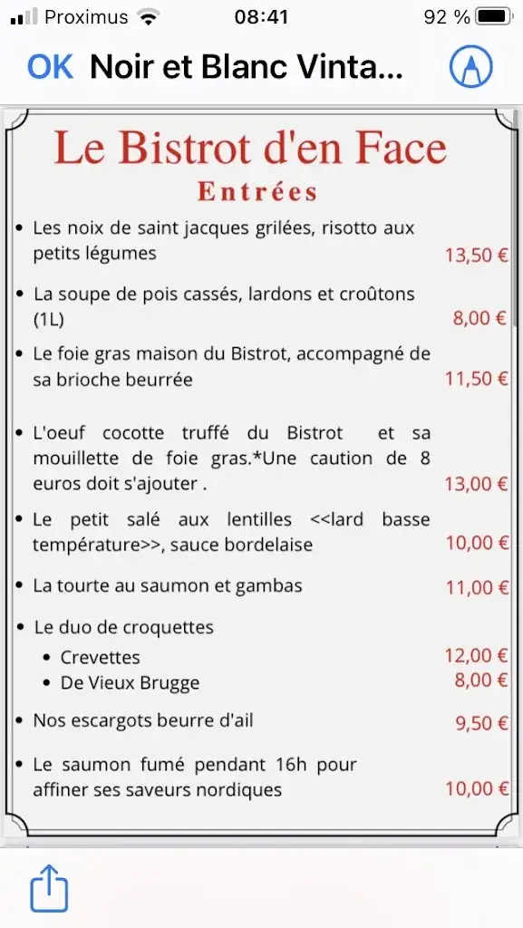 Menu_Le Bistrot d’En Face_Liège_imagen_3