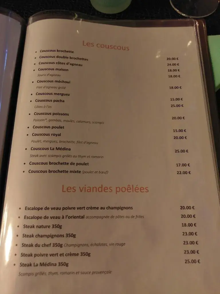 Menu_Restaurant La Medina_Marche-en-Famenne_image_1