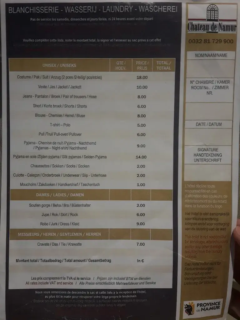 Menu_Château de Namur_Namur_imagen_2