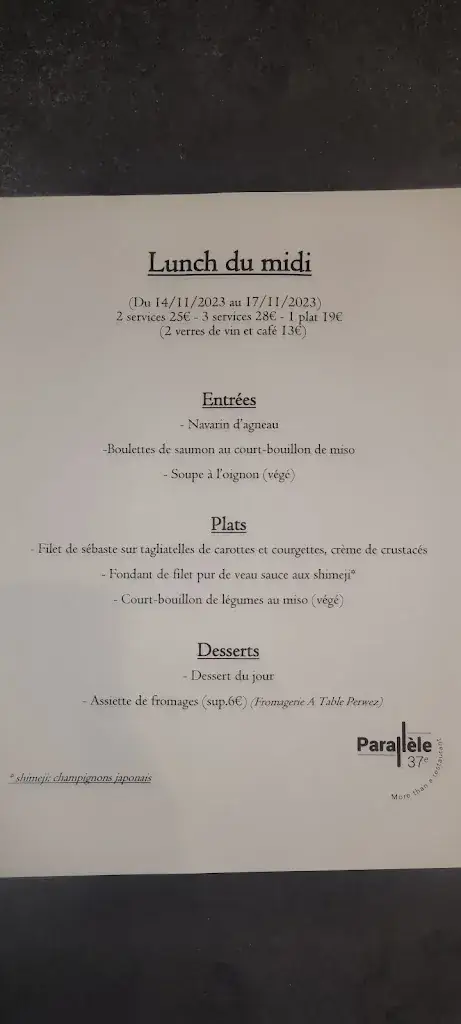 Menu_Le 37e Parallèle_Perwez_imagen_1