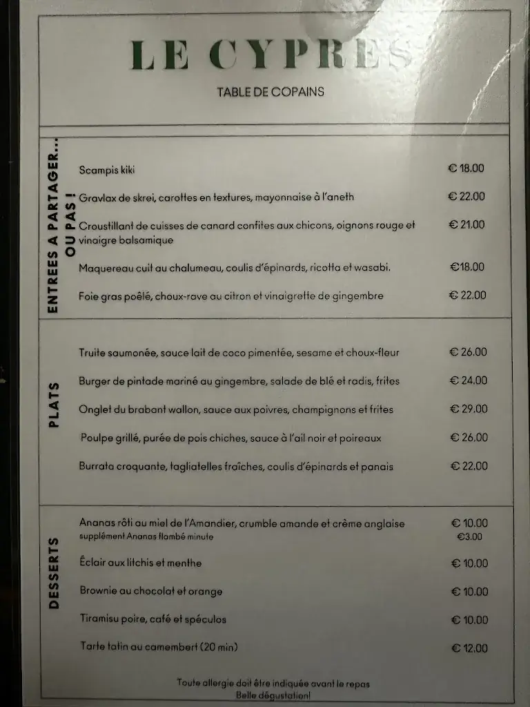 Menu_Le Cyprès_Rixensart_image_1