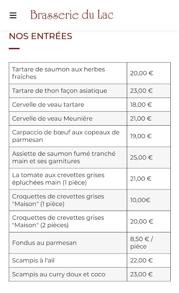 Menü_Brasserie Du Lac_Rixensart_Bild_2