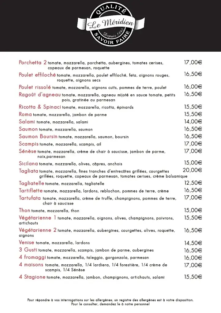 Menu_Le Méridien Le Roeulx_Rœulx_image_1