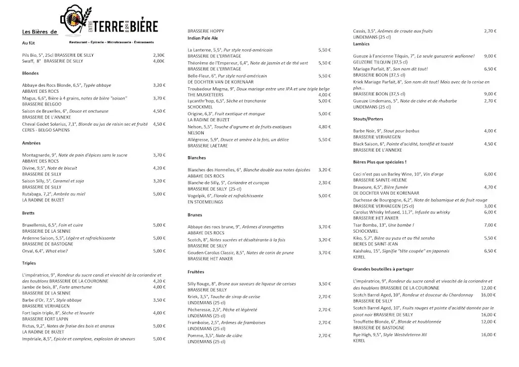 Menü_Entre Terre et Bière Restaurant - Brasserie Locale_Seneffe_Bild_1