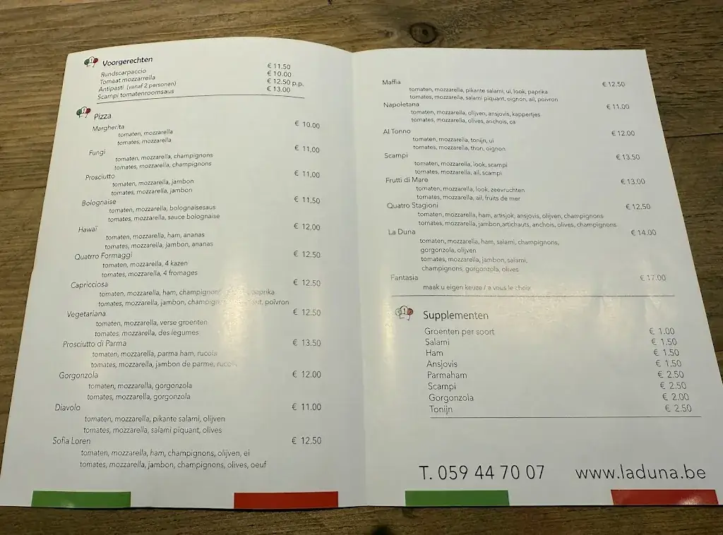 Menü_Pizzeria La Duna🍕_Bredene_Bild_2