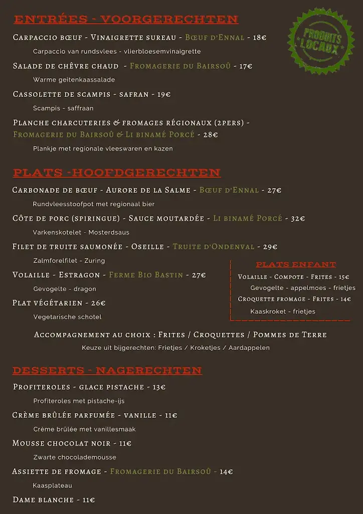 Menu_La Métairie & Son Auberge_Trois-Ponts_image_1