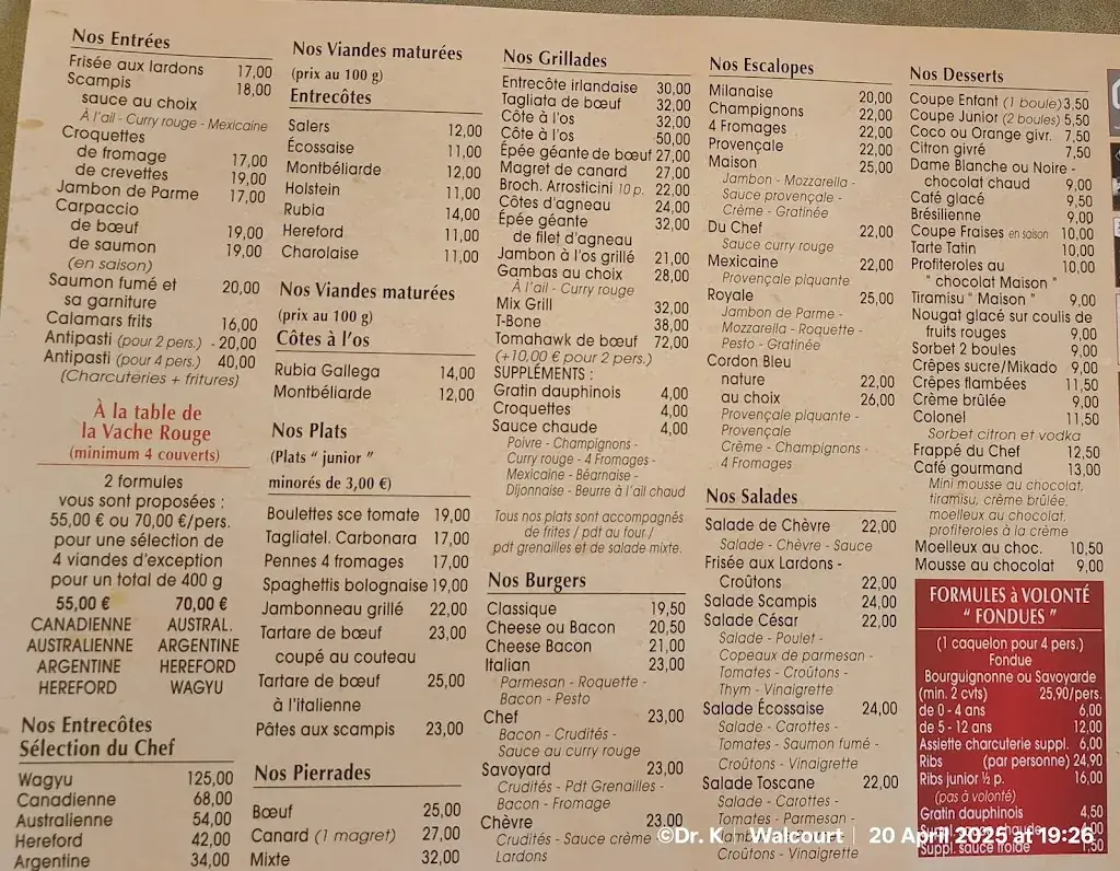 Menü_La Vache Rouge restaurant_Walcourt_Bild_1