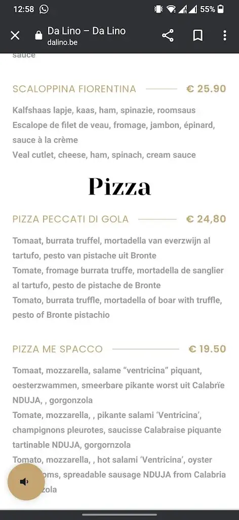 Menü_Da Lino_Zaventem_Bild_1