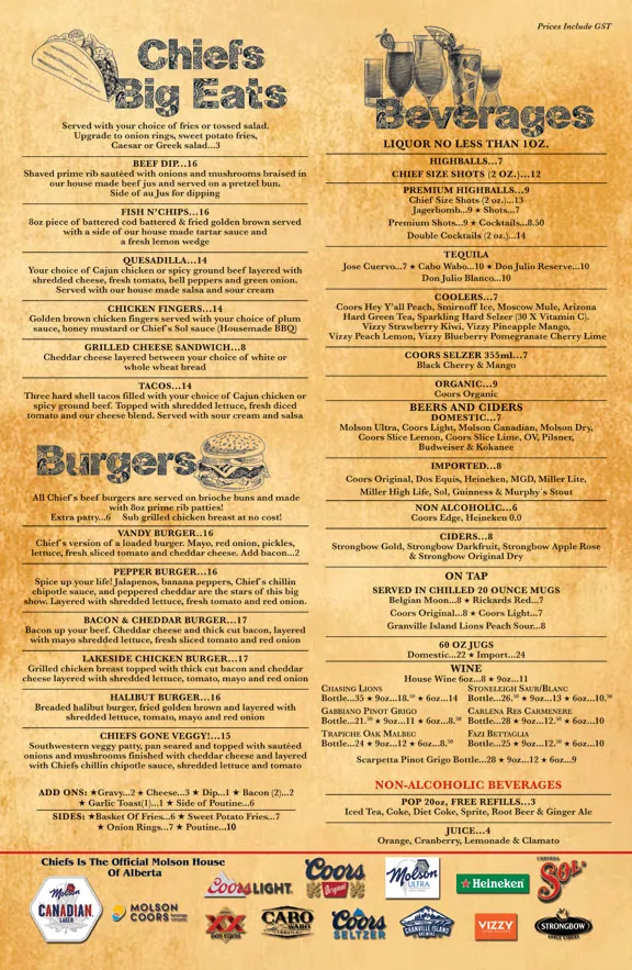 Menu_Chief's Pub & Eatery_Sylvan Lake_image_old_3