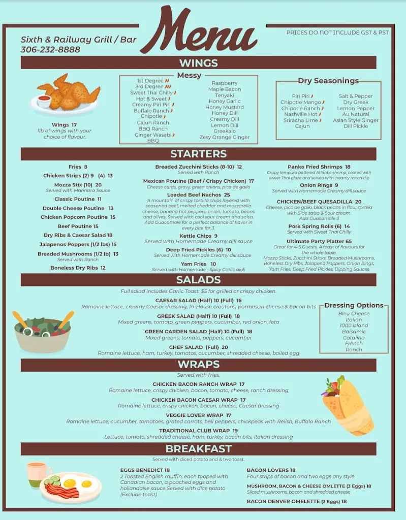 Menu_Sixth & Railway Grill / Bar_Duck Lake_image_old_1