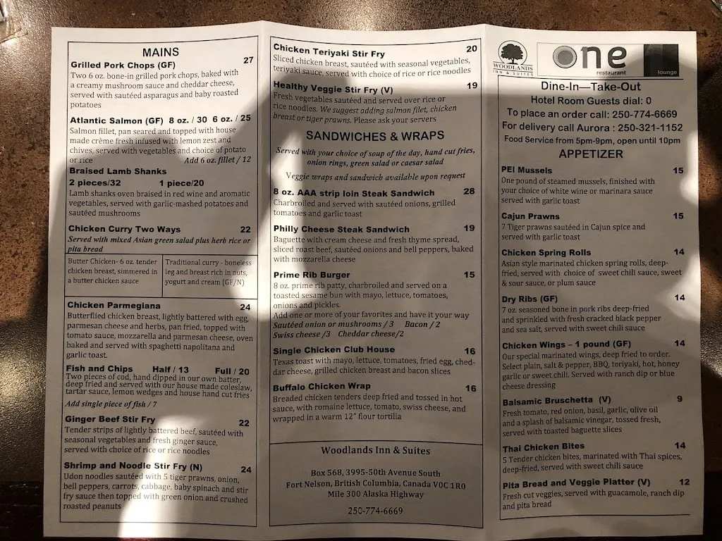 Menu_One Restaurant_Fort Nelson_image_old_2
