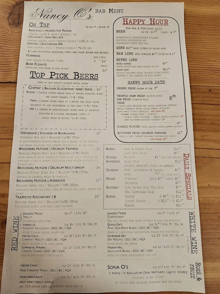 Menu_Nancy O's_Prince George_image_old_2