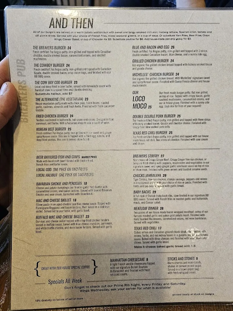 Menu_Breakers Pub_Prince Rupert_image_old_1