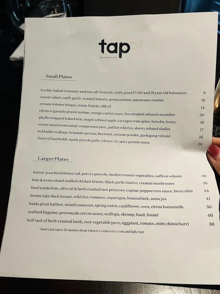 Menu_Tap Restaurant_Surrey_image_old_1