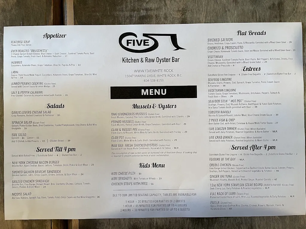Menu_FIVE Kitchen & Oyster Bar_White Rock_image_old_2