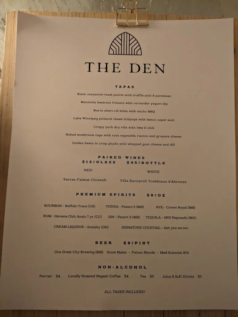 Menu_The Den_St. Adolphe_image_old_1