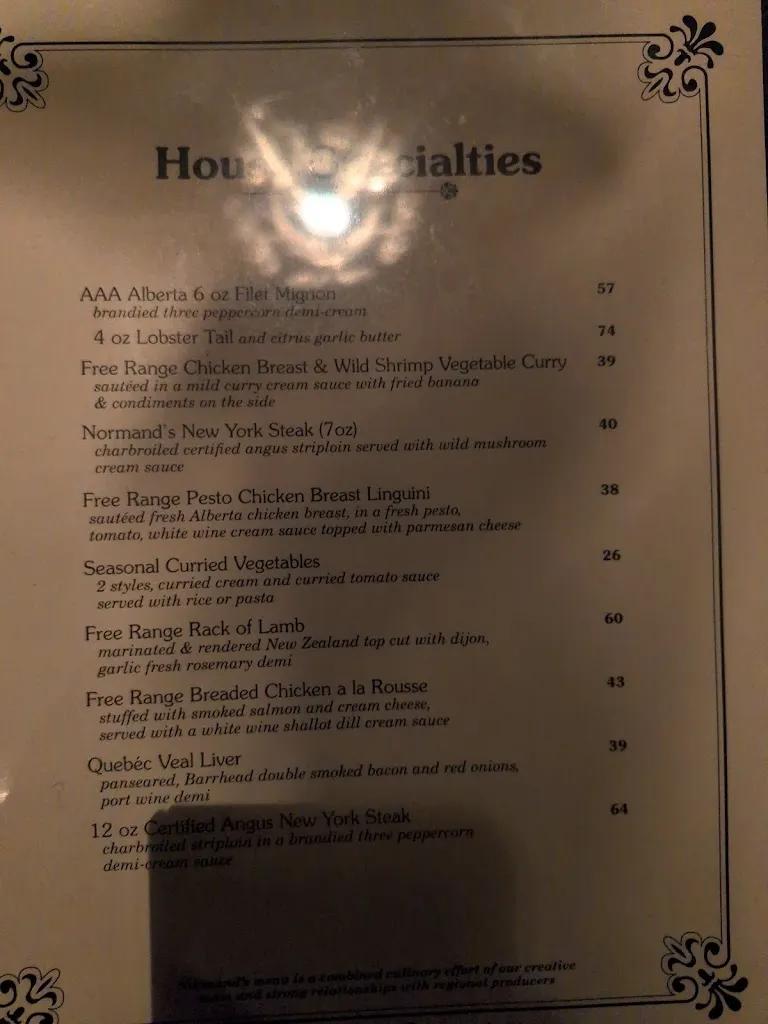 Menu_Normand's Restaurant_Edmonton_image_old_1
