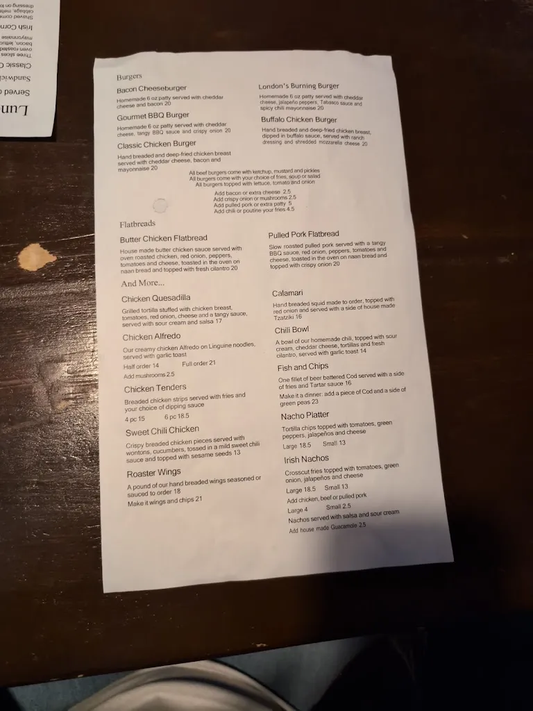Menu_Sawney Bean's_Steinbach_image_old_2