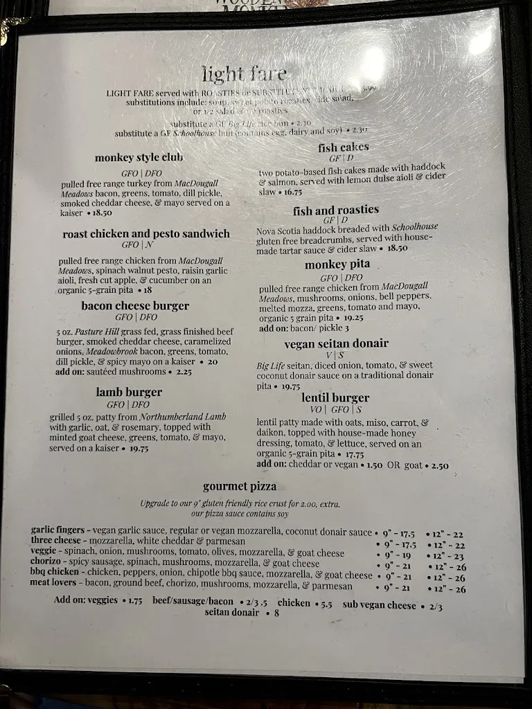 Menu_The Wooden Monkey_Halifax_image_old_2