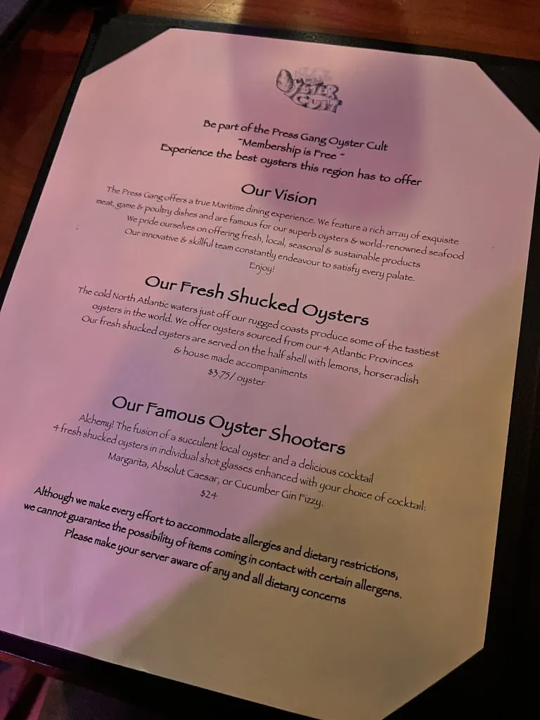 Menu_The Press Gang Restaurant and Oyster Bar_Halifax_image_old_2