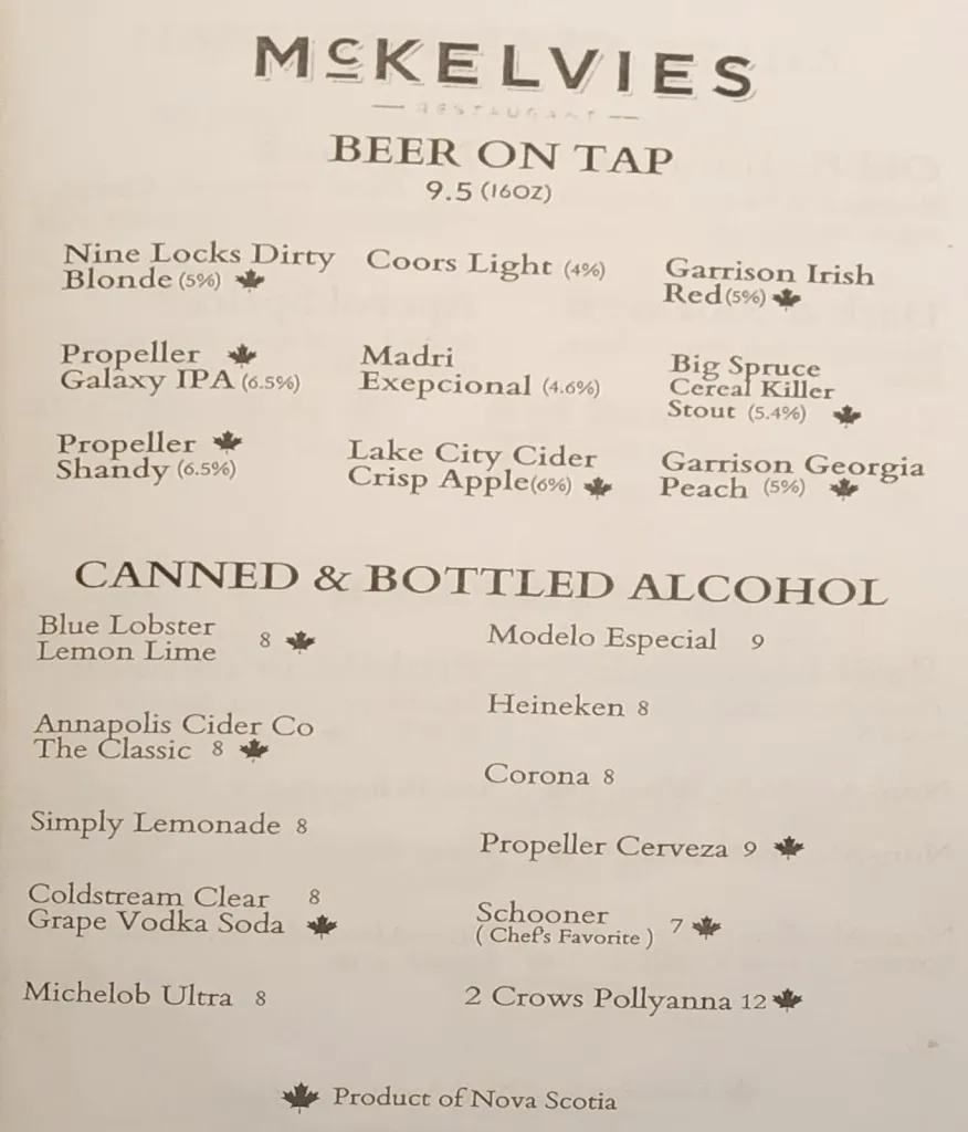 Menu_McKelvie's Restaurant_Halifax_image_old_2