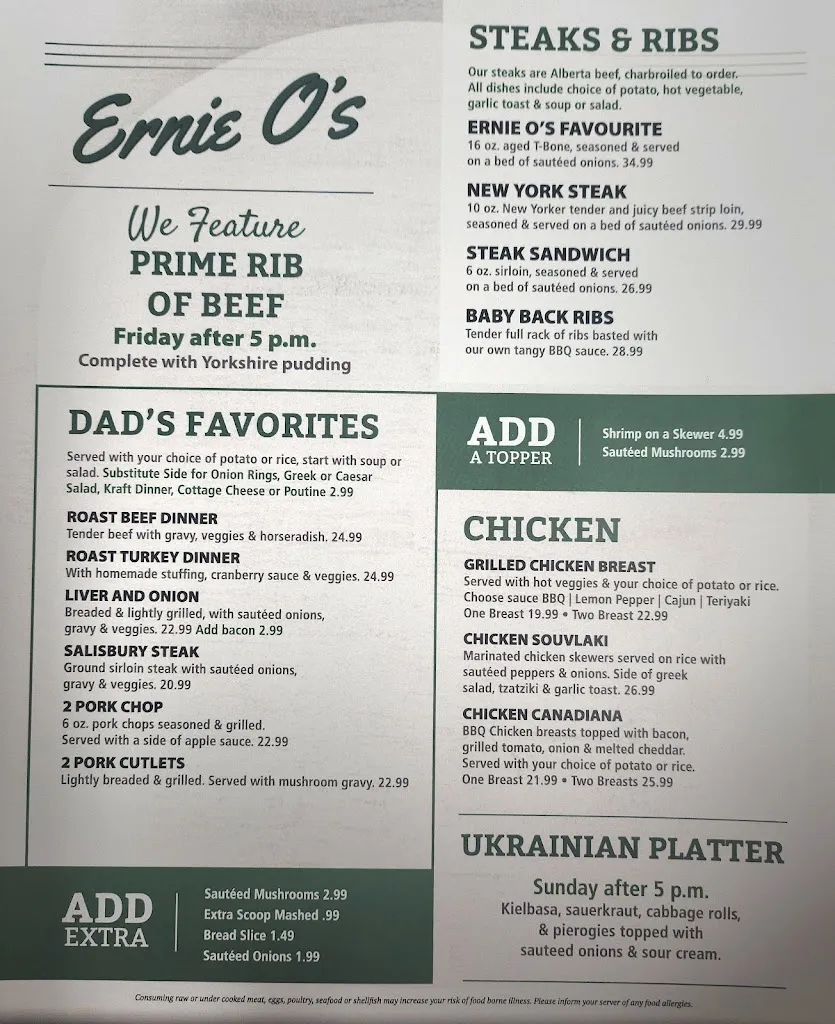 Menu_Ernie O's Restaurant & Pub_Fox Creek_image_old_1