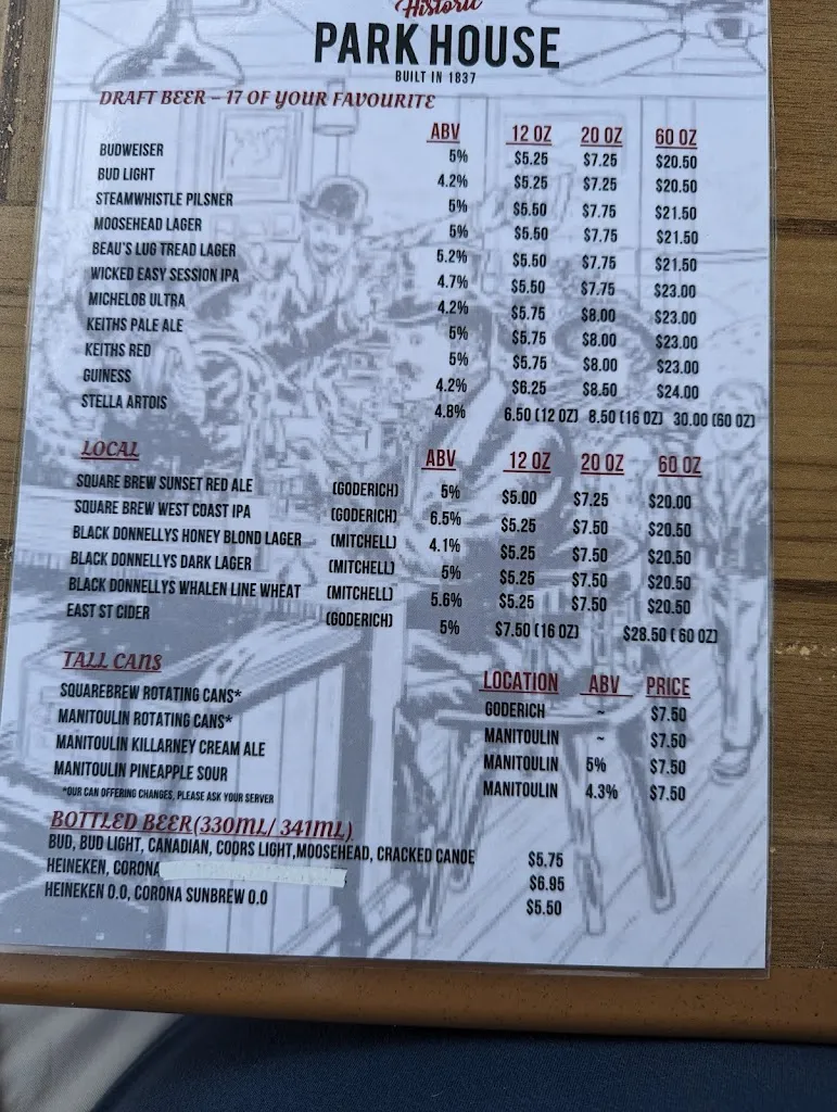 Menu_Park House Bar & Restaurant_Goderich_image_old_2