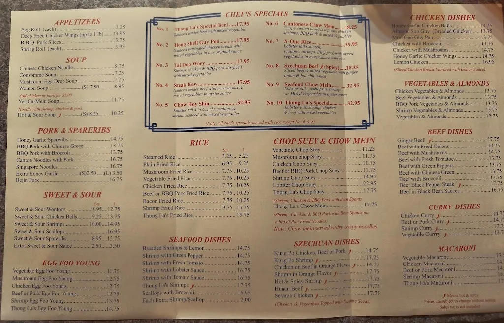 Menu_Thong La's Restaurant_Kapuskasing_image_old_2