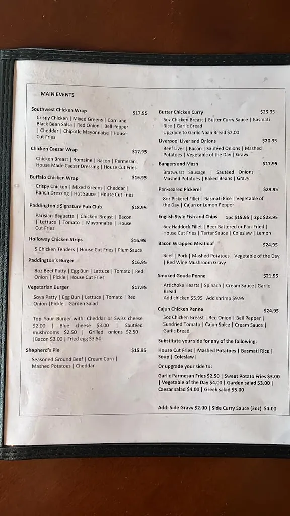 Menu_Paddingtons Pub_Lambton Shores_image_old_2