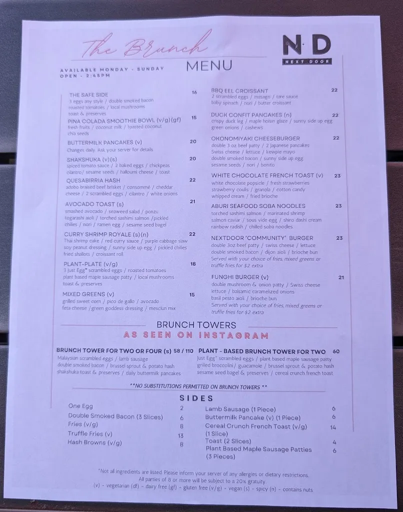 Menu_NextDoor Restaurant_Markham_image_old_2