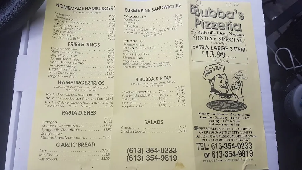 Menu_Bubba's Pizzeria & Restaurant_Napanee_image_old_2