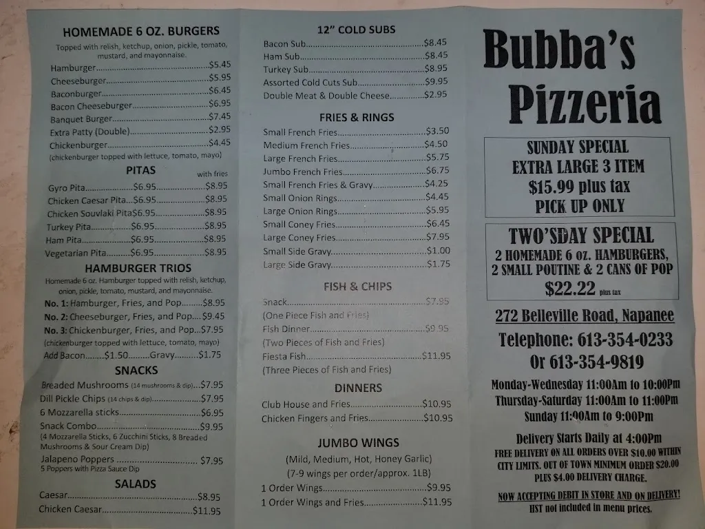 Menu_Bubba's Pizzeria & Restaurant_Napanee_image_old_3