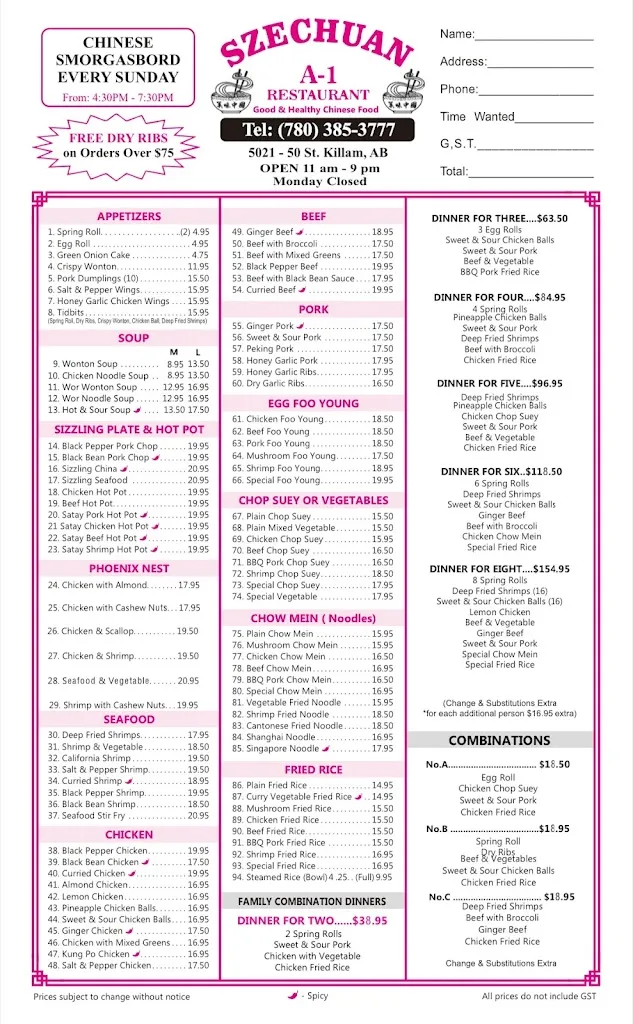 Menu_A-1 Restaurant_Killam_image_old_1