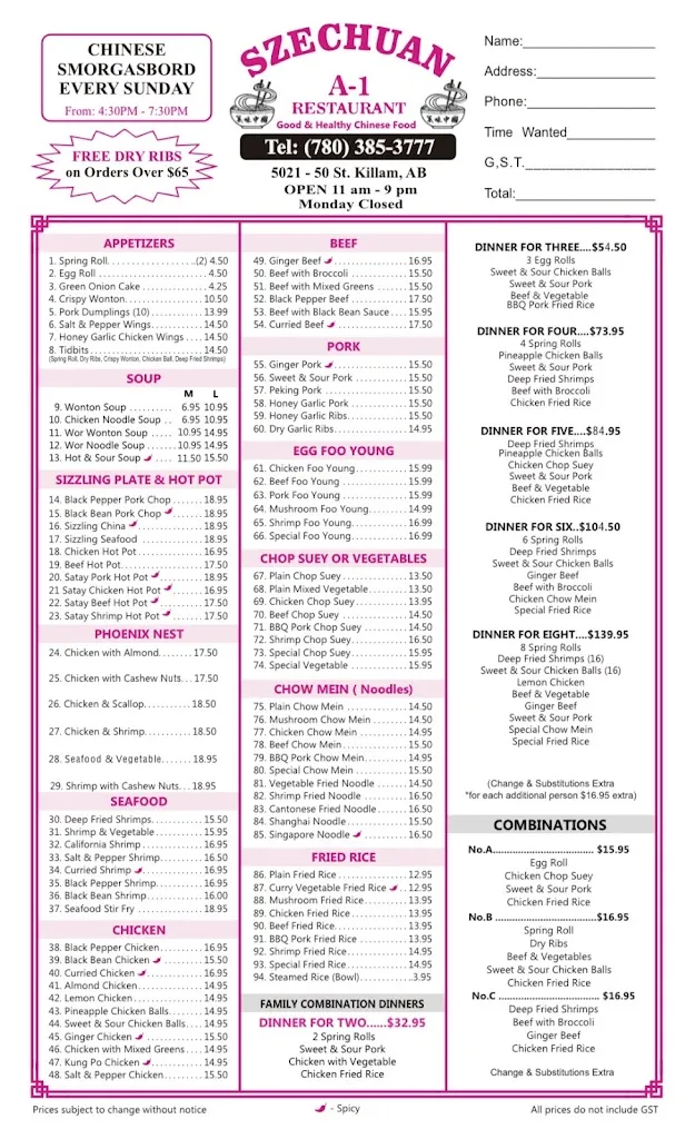 Menu_A-1 Restaurant_Killam_image_old_2
